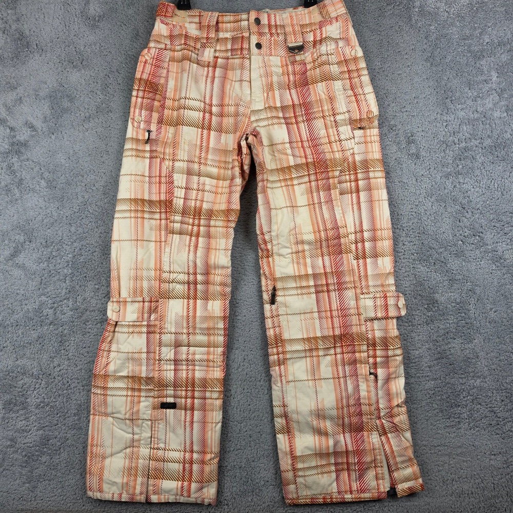 Vtg Oakley Snow Pants Mens S Orange Plaid Baggy Thinsulate Insulated Cargo Y2K